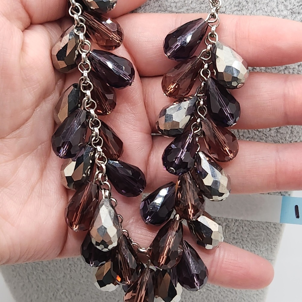 Statement Faceted Glass Drop Statement Bib Necklace Waterfall Glam Evening‎
